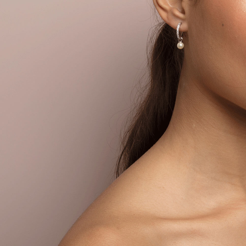 Petite Kennedy hoops earrings – Ivory pearl (Silver)