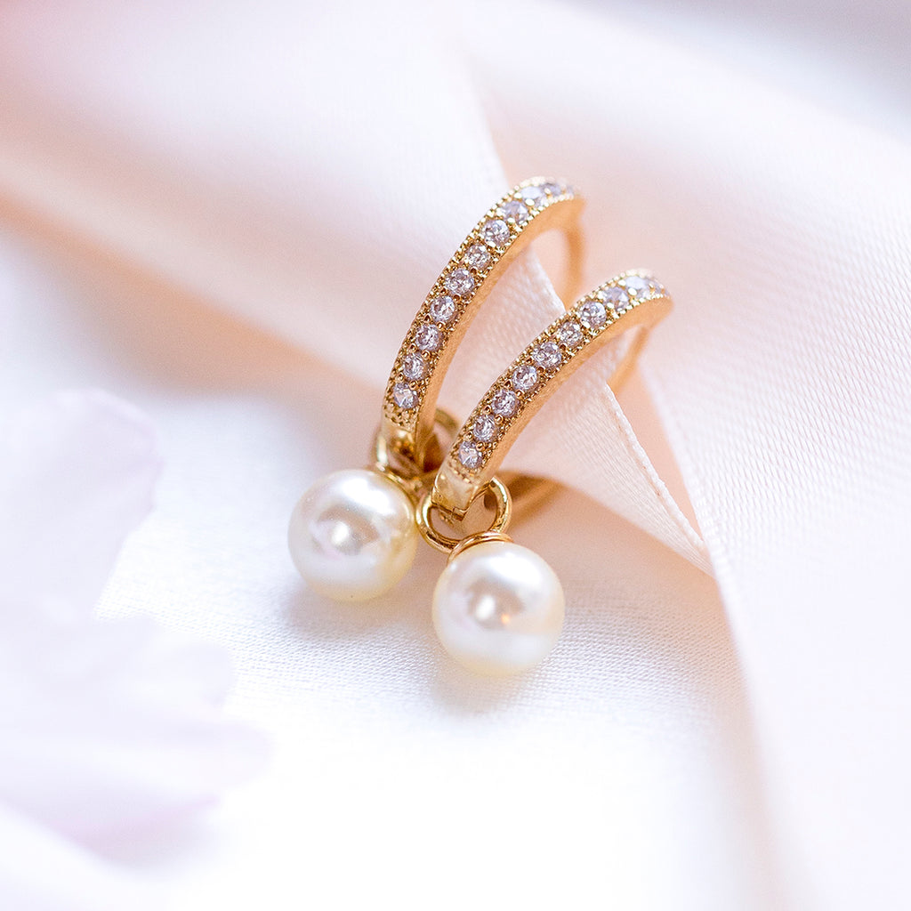 Petite Kennedy hoops earrings – Ivory pearl (Gold)